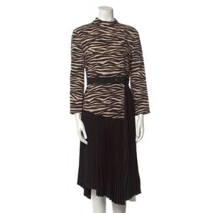 NWT A.L.C. Zebra Print Dress Pleated Midi Asym Sz 8 Sophisticated Winter‎ Luxury